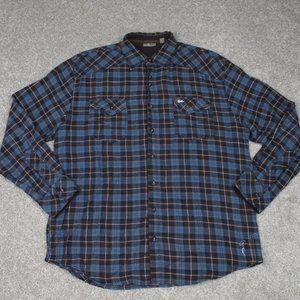 A. Tiziano Shirt Mens 3XL XXXL Blue/Brown Plaid Cotton Pockets L/S Button Up